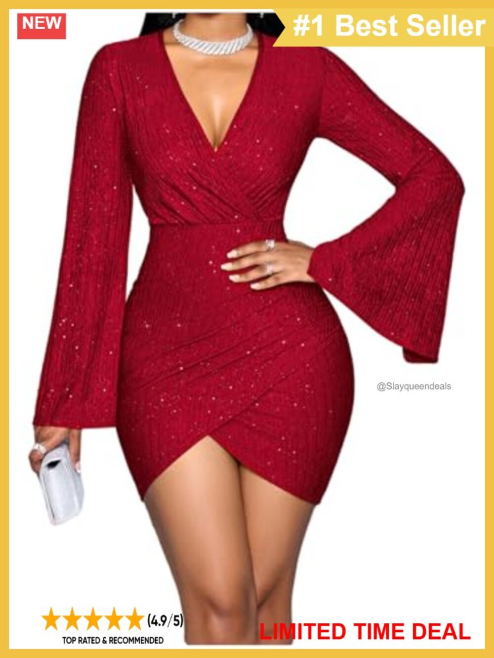 Sequin Sparkly Long Bell Sleeve Bodycon Mini Dress